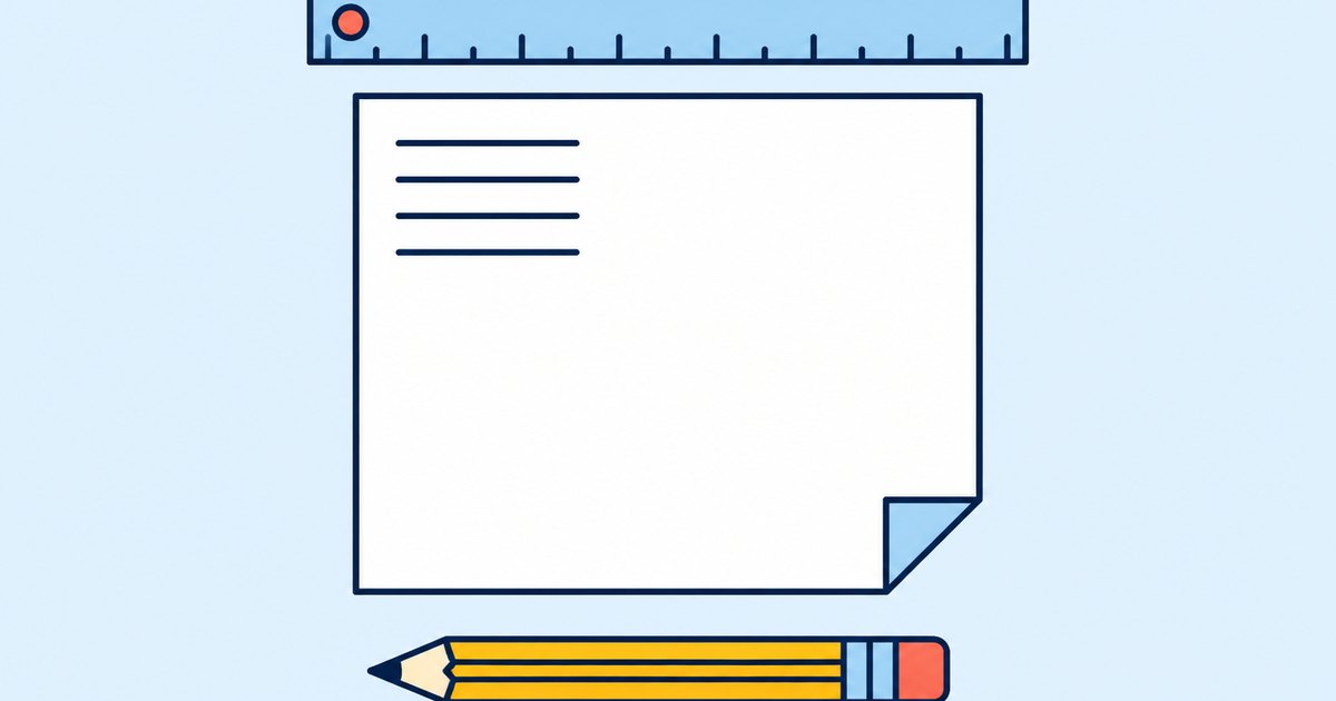 A sheet shows four short lines in the upper corner, with a ruler along the top edge and a pencil below