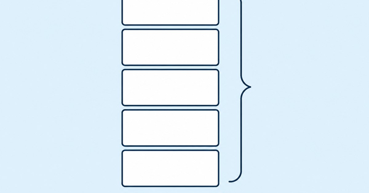 Five blank cards are arranged in a vertical column, with a brace along the side and a pencil at the bottom